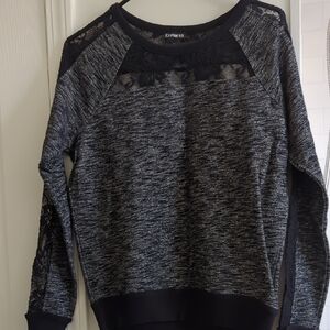 Express Charcoal Sweater with Lace Accents